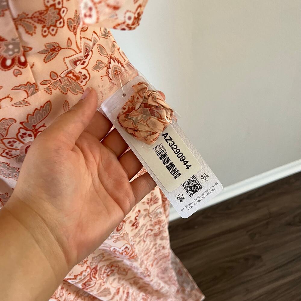 NWT Pink Floral Print Puff Sleeve Cottage Core Bridesmaid Wedding Guest Dress 6 - Picture 7 of 9